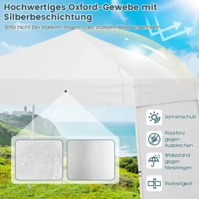 Výklopný altánok 430 x 280 cm s 2 bočnými stenami, ktoré sa dajú premeniť na markízu, biely