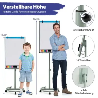 Stojan na flipchart na kolieskach s magnetmi a fixkami Výškovo nastaviteľná biela tabuľa Zelený
