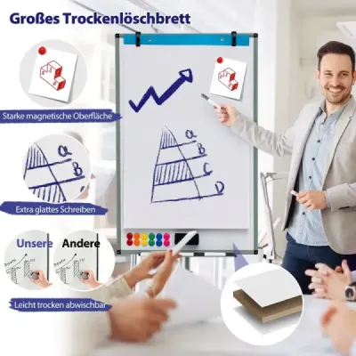 Stojan na flipchart na kolieskach s magnetmi a fixkami Výškovo nastaviteľná biela tabuľa Zelený