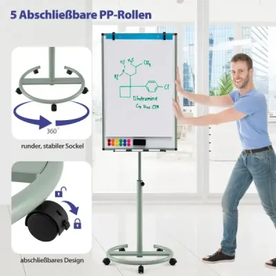 Stojan na flipchart na kolieskach s magnetmi a fixkami Výškovo nastaviteľná biela tabuľa Zelený