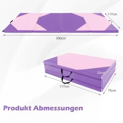 Skladacia tréningová podložka zo syntetickej kože so suchým zipsom a rukoväťami na prenášanie 300 x 117 x 5 cm Fialová