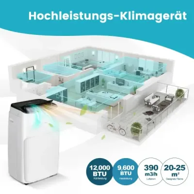 Prenosná klimatizácia 4 v 1 12000 BTU Kúrenie a chladenie Ventilácia a odvlhčovač (3,5 kW - 12000 - 35 m² (105 m³) - WIFI (iba chladenie)