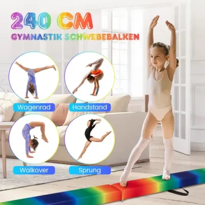 Detská kladina 240 cm, skladacia kladina, gymnastická kladina s rukoväťou, farebná