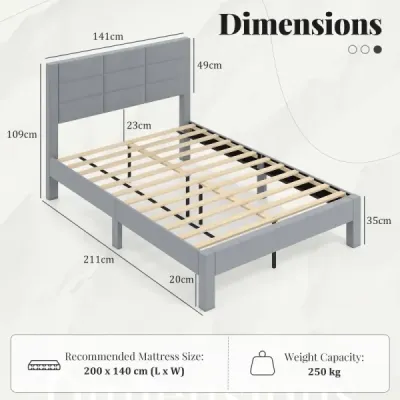 Rám postele pre matrac 200 x 140 cm, čalúnený zamatovou látkou, rám postele s plošinou, sivý