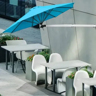 Slnečník na stenu, sklopný nástenný slnečník, balkónový slnečník s nastaviteľnou hliníkovou tyčou Ø 250 cm, tyrkysový