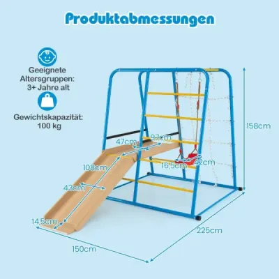 Preliezačka 6 v 1 s hojdačkou a šmykľavkou, lezeckou tyčou, rebríkom a lanovou stenou pre deti od 3 rokov