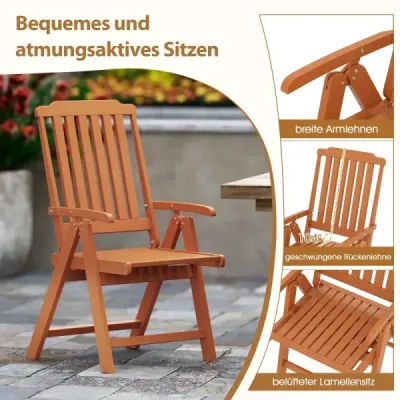 Gartenstuhl klappbar Hochlehner Klappstuhl aus Kunststoff wetterfester Balkonstuhl in Holzoptik Terrassenstuhl bis 150 kg belastbar Braun