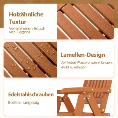 Gartenstuhl klappbar Hochlehner Klappstuhl aus Kunststoff wetterfester Balkonstuhl in Holzoptik Terrassenstuhl bis 150 kg belastbar Braun