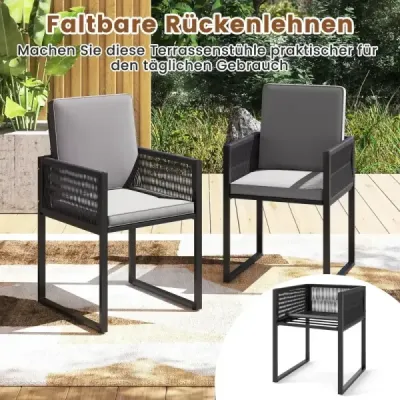 Sada 5 kusov ratanového záhradného nábytku vrátane 2 kresiel s vankúšmi a taburetom a stolíka na balkón