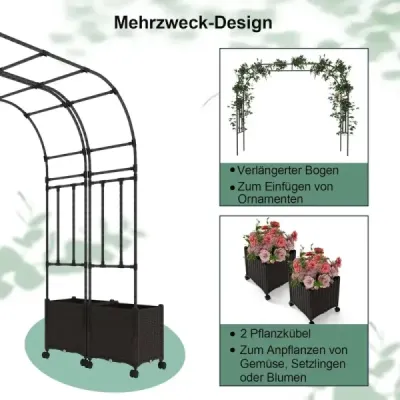 Záhradná oblúková mreža s 2 boxmi na sadenie Vonkajšia pergola s kovovou ozdobnou mrežou