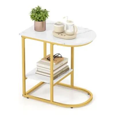 Príručný stolík s mramorovým vzhľadom Dvojposchodový rozkladací stolík s úložným priestorom Konferenčný stolík v tvare C