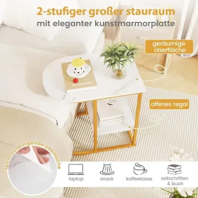 Príručný stolík s mramorovým vzhľadom Dvojposchodový rozkladací stolík s úložným priestorom Konferenčný stolík v tvare C