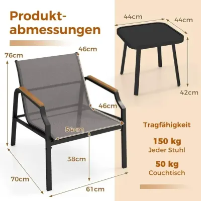 3-TLG. Súprava záhradného nábytku s 2 stoličkami a stolom Balkónový set Balkónový nábytok Záhradný set