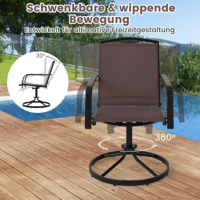 Sada 2 záhradných stoličiek otočných o 360° s rýchloschnúcou látkou, hnedé