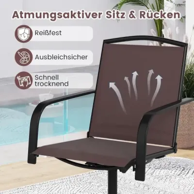 Sada 2 záhradných stoličiek otočných o 360° s rýchloschnúcou látkou, hnedé