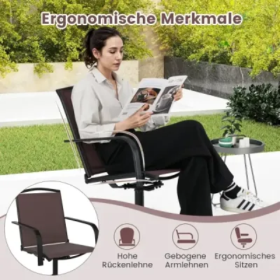 Sada 2 záhradných stoličiek otočných o 360° s rýchloschnúcou látkou, hnedé