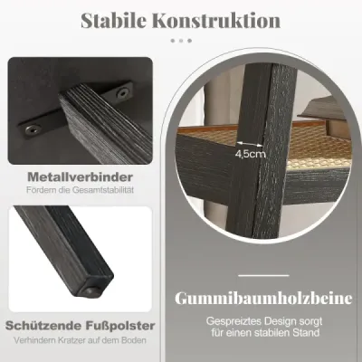 Konferenčný stolík z dreva Stolík do obývačky s ratanovou policou Bočný stolík 2 úrovne Konferenčný stolík rustikálny 100 x 55 x 44,5 cm