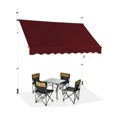 Markíza s upínacou svorkou, 200 cm široká, balkónová markíza bez vŕtania, odolná voči UV žiareniu, výškovo nastaviteľná, vínovo červená