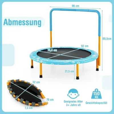 φ92 cm detská trampolína s rukoväťou Mini trampolína s nosnosťou do 150 kg Skladacia trampolína oranžová