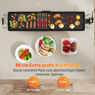 Gril Teppanyaki 1800W Elektrická grilovacia doska s nepriľnavým povrchom, nastaviteľným termostatom teploty a odkvapkávacou miskou na tuk 90 cm