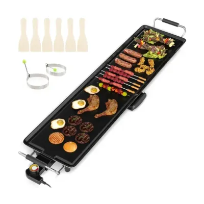 Gril Teppanyaki 1800W Elektrická grilovacia doska s nepriľnavým povrchom, nastaviteľným termostatom teploty a odkvapkávacou miskou na tuk 90 cm