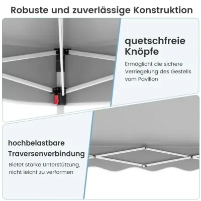 Skladací pavilón 3 x 3 m, vodotesný, s vakom na rolovanie, vrátane 4 lán, 4 vriec s pieskom a 8 kolíkov, sivý
