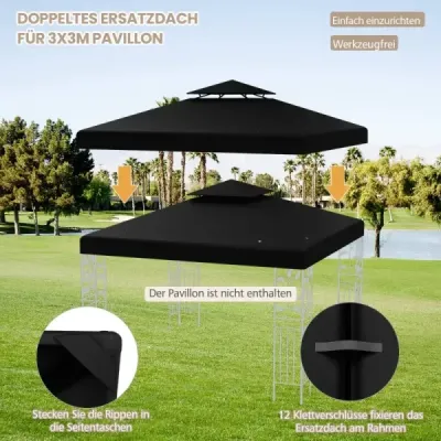 Náhradná strecha pavilónu, plachtová strecha pavilónu, dymovod pre pavilón 3 x 3 m, čierny