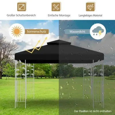 Náhradná strecha pavilónu, plachtová strecha pavilónu, dymovod pre pavilón 3 x 3 m, čierny