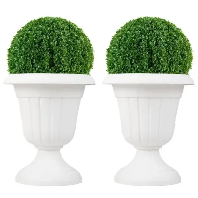 Sada 2 kvetináčov, kvetináčov, kvetináčov so základňou a drenážnym otvorom, výška 46,5 cm, biele