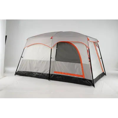Kempingový stan pre 6 osôb s 2-priehradkou a pláštenkou, svetlosivý