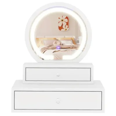 Kozmetické zrkadlo Stolové zrkadlo Zrkadlo s 2 zásuvkami Kozmetický stolík 51 x 26 x 59 cm Biela