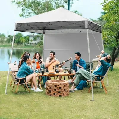 Pavilón 2 x 2 m Pop-up skladací pavilón Výškovo nastaviteľný s bočnou stenou a háčikmi na zemi Vodotesný záhradný pavilón na záhradnú párty Biely