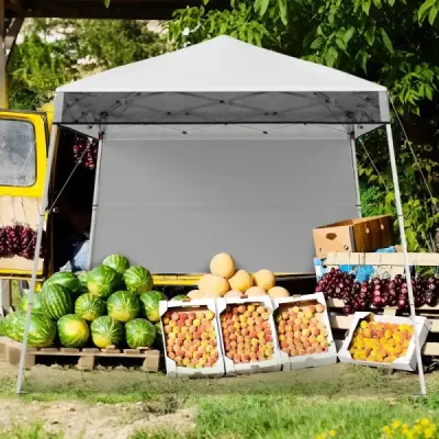 Pavilón 2 x 2 m Pop-up skladací pavilón Výškovo nastaviteľný s bočnou stenou a háčikmi na zemi Vodotesný záhradný pavilón na záhradnú párty Biely