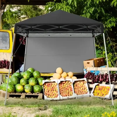 Pavilón 2x2 m Pop-up skladací pavilón Výškovo nastaviteľný s bočnou stenou a háčikmi na zemi Vodotesný a slnečný párty stan Čierny