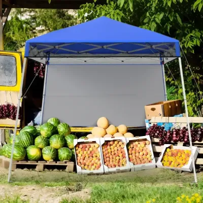 Pavilón 2x2 m Pop-up skladací pavilón Výškovo nastaviteľný s bočnou stenou a háčikmi na zemi Vodotesný a slnečný párty stan Modrá