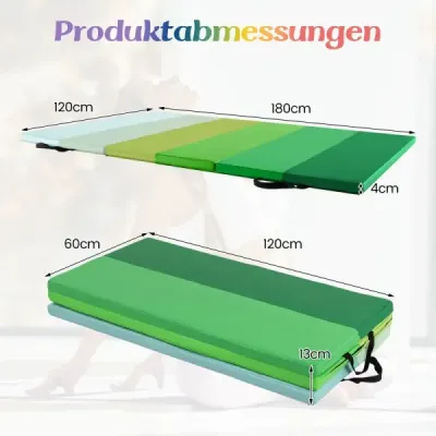 Skladacia gymnastická podložka 180 x 120 cm Mäkká podlahová podložka Gymnastická podložka 3-násobne skladacia z PU s rukoväťou na prenášanie Zelená