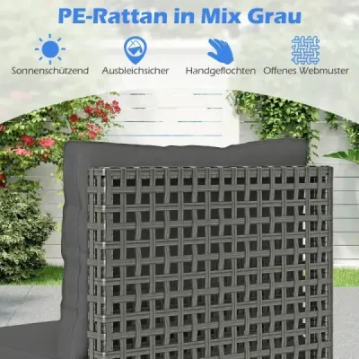 3-TLG sada záhradného nábytku sada ratanového balkónového nábytku s 2 stoličkami vrátane sedacích vankúšov a stolíka  sivá