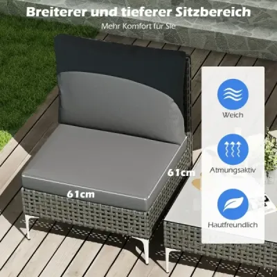 3-TLG sada záhradného nábytku sada ratanového balkónového nábytku s 2 stoličkami vrátane sedacích vankúšov a stolíka  sivá