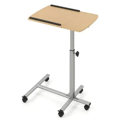 Stolík na notebook s 5 kolieskami Bočný stolík Stolík na notebook Výškovo/úhlovo nastaviteľný Stolík na kolieskach s brzdami 60 × 40 × 71-91 cm Prírodný
