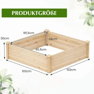 Kvetinový box vyvýšený záhon Drevený kvetináč štvorcový záhradný záhon s otvorenou základňou Záhradný záhon pre záhradu trávnik terasu balkón 102 x 102 x 30 cm Prírodný