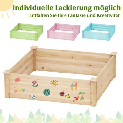 Kvetinový box vyvýšený záhon Drevený kvetináč štvorcový záhradný záhon s otvorenou základňou Záhradný záhon pre záhradu trávnik terasu balkón 102 x 102 x 30 cm Prírodný