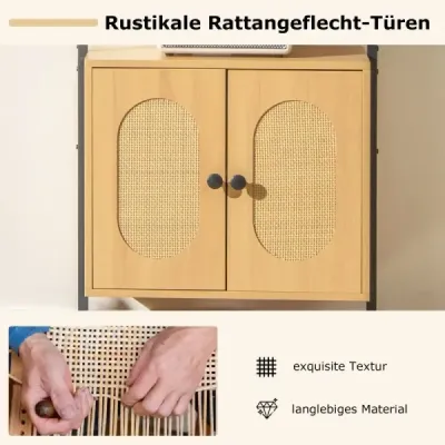 3-úrovňová knižnica s ratanovou skriňou 184 cm nástenná rebríková polica Otvorená prezentačná polica