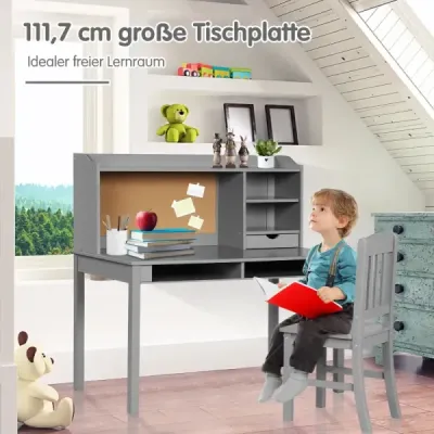 Detský písací stôl s nástenkou Detský písací stôl so stoličkou Študentský písací stôl sivý