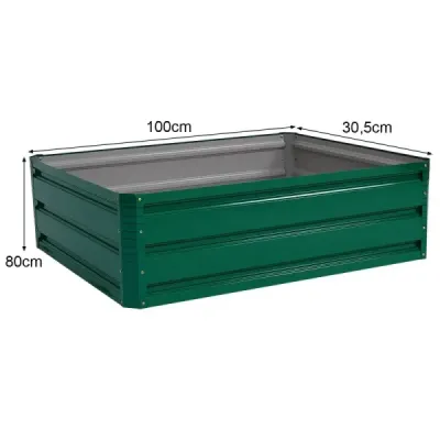 Vyvýšený oceľový záhon Obdĺžnikový box na sadenie Vyvýšený záhradný záhon Studený rám na zeleninu Kvety Bylinky Zelená 100 x 30,5 x 80 cm