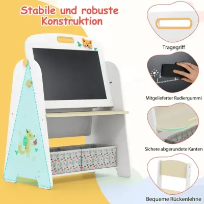 Detský stojan so stoličkou Detská tabuľa s policou a magnetickou tabuľou a tabuľou na písanie prírodnými kriedami