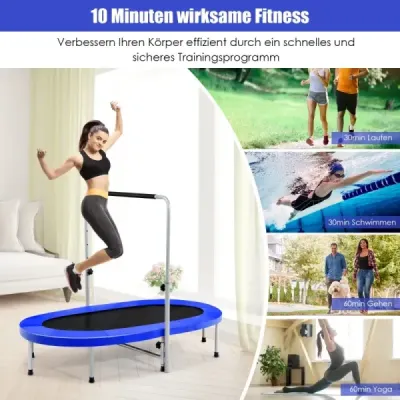 Trampolína pre 2 osoby s výškovo nastaviteľnou rukoväťou mini trampolína 154 x 90 x 92 -132 cm modrá