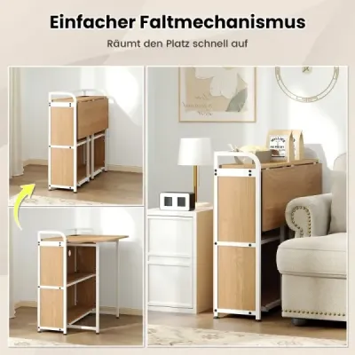 Skladací stôl so zásuvkou, skladací stôl so stoličkou, počítačový stôl s policami a kovovým rámom, 90 x 55 x 83 cm, prírodný Skladací stôl so zásuvkou, skladací stôl so stoličkou, počítačový stôl s policami a kovovým rámom, 90 x 55 x 83 cm, prírodný