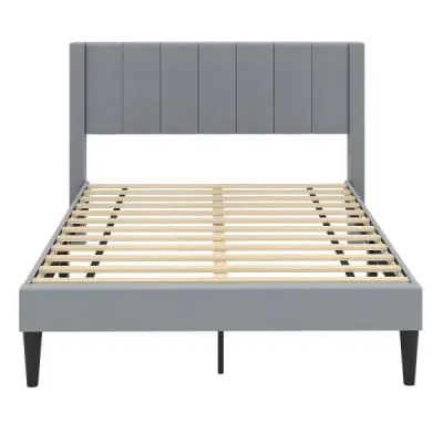 Čalúnený rám manželskej postele pre posteľ s plošinou na matrac 200 x 140 cm s čelom, sivý rám postele