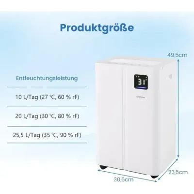 Elektrický odvlhčovač s výkonom 25,5 l/deň, odvlhčovač vzduchu do miestnosti, odvlhčovač vzduchu pre miestnosti s rozlohou 25 m²