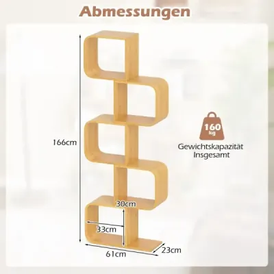 Bambusová polica v tvare písmena S Stojaca polica s 5 úrovňami Kocka Kancelárska polica Prírodná Bambusová polica v tvare písmena S Stojaca polica s 5 úrovňami Kocka Kancelárska polica Prírodná